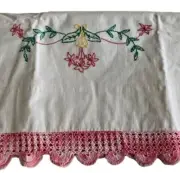 Embroidered Crocheted Edge Pink Scalloped Edge Pillowcase Vtg Set 2 NOS Standard