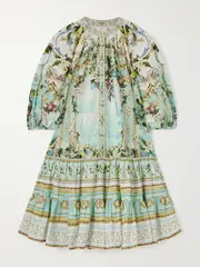 [Camilla] Camilla - + The White Lotus Tiered Crystal-embellished Printed Organic Cotton-poplin Mini Dress - Blue - medium medium Blue