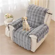 Plush Recliner Chair Cover Slipcover, Washable Couch Cover Soft Faux Fur Sofa Cover Thick Shaggy Fuzzy Chair Slipcover Furniture Protector(Dark Gray)