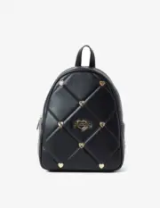 LOVE MOSCHINO Quilted Backpack With Heart Studs, Black, One Size. NWT