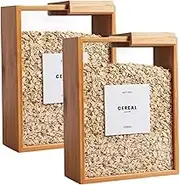 2Pcs Cereal Containers Storage, 9.1x6.8x3.2 Inch Bamboo Rice Dispenser with Removable Lids, Clear Flour Storage Containers for Kicthen, Rice Container