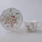Grace Teaware Cottage Rose &Birds Magnolia Garden Coffee/TeaCup Saucer ,Set of 4