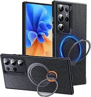 RUNGOS Upgraded 360°Rotatable Magnetic for Samsung Galaxy S23 Ultra Case for Magsafe, with Stand & Ring Holder [Exquisite Carbon Fiber Pattern] Military Grade Shockproof Cover Phone Case Kickstand 2st