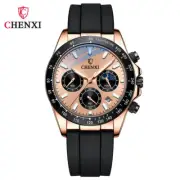 CHENXI Men Quartz Watch Multifunction Calendar Wristwatch Male Silicone Watches