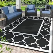 GENIMO 5' x 8' Outdoor Rug Waterproof for Patio Decor, Foldable Reversible Plastic Straw Area Rugs Mat for Camper, Outside Carpet for Rv, Deck, Porch, Picnic, Beach, Balcony, Black & White