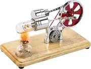 HIKOAN Stirling Engine Kit Electricity Generator Hot Air Motor Model Physical Generator Model with LED Light Flywheel Design Science Experiment Wooden Base DIY Education Toy for Teacher Adults Kids School