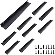 Set of 8 NUZAMAS Kitchen Lip Pull Handles, Aluminum Alloy, Matt Black, Door Handles, Concealed Finger Pull Handle for Home Kitchen Door Drawer Cabinet, 30cm