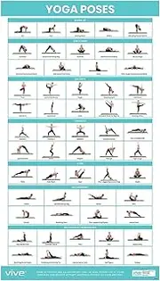 Vive Yoga Poster - Poses for Beginners and Experts - Mat Exercise Home Gym Workout Accessories Set- Double Sided Laminated Flow Chart Accessory - Instructional Guided Routine - for Women, Men