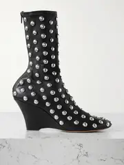[KHAITE] KHAITE - Studded Leather Wedge Ankle Boots - Black - IT37.5 IT 37.5 Black