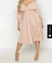 Boohoo Women's Size 16 Blush/ Peach Off The Shoulder Wrap Midi Dress NWT
