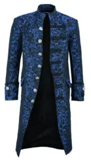 Renaissance Men's Blue Brocade Goth Steampunk Victorian Velvet Frock Coat/USA