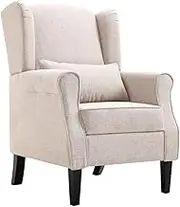 Beige Fabric Armchair, Upholstered Living Room Chair with Solid Oak Legs, Comfy Seating for Home, Bedroom, Office Spaces