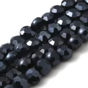 25 Black Glass Beads Faceted Flat Round 6mm Jewelry Making Supplies Lot Pearl