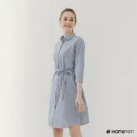 在飛比找Yahoo奇摩購物中心優惠-Hang Ten-女裝-格紋七分袖襯衫洋裝-藍