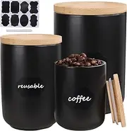 Kitchen Canisters set with Bamboo Lid, Airtight Ceramic Canister Set of 3, Sugar Flour Coffee Containers for Countertop, Food Storage Container Jars Set, Kitchen Storage for Sugar Tea Flour Sugar Beans