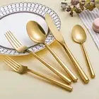 Silverware Set Flatware Set Shiny Gold Cutlery Set with Hexagon Handle Forged...