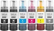 SHUOLEI 552 T552 Ink Compatible with Epson 552 T552 Refill Ink Bottles Work with EcoTank ET-8500 ET-8550 Printer(6-Pack, Pigment Ink Black+ Dye Ink Color)