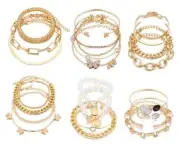 6 PACK (24 PCS) Boho Gold Chain Bracelets Set for Women, 14K 24PCS GOLD BANGLE