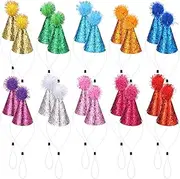 DJAPWPX 20 Pcs Multicolor Mini Small Dog, Cat & Rabbit Hat, Cute Pet Hat with Pompoms & Paillette, Adjustable Buckle, Size 8 cm x 4.5 cm, Ideal for Birthdays & Parties
