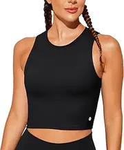 [BAYDI] Women's Sports Bra Without Underwire Bustier Removable Padded Crop Tops High Closed Tank Top Yoga Fitness Soft Bra, Black, XXL