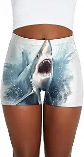 [RKJVB] Women Shorts Shark in The Sea Gym Shorts Workout Shorts Yoga Shorts Running Shorts