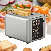 Digital Toaster, Smart Toaster, Multifunctional Breakfast Machine with Display, 6 Bread Types & 6 Shade Settings, Wide Slots Toaster, Home Toast Waffle Maker Toaster, Defrost Functions 2 Slice