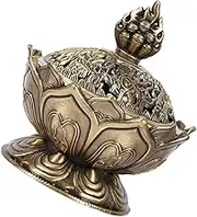 Hand Carved Lotus Flower Zinc Alloy Incense Burner, 2 Colors Vintage Backflow Smoke Incense Burner Stick Cone Holder, Elegant Meditation and Aid-Sleeping Decor (Bronze/Red