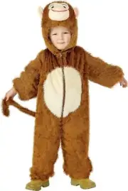 Smiffys Monkey Costume, Brown, with Hooded Jumpsuit, Small