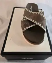 *J Slides Women's Size 7 Brown Suede Boo Platform Sandals Slides Crisscross New