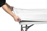 Signature Home Fitted Tablecloth Rectangle Table Cover - 6ft Table Cloth - Fitted Table Covers for 6 Foot Tables. Washable Picnic Table Cover, Elastic Indoor Outdoor Tablecloth (White)