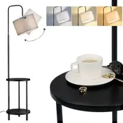 Modern Floor Lamp for Living Room, Solid Wood Side Table Lamp with Grey Black