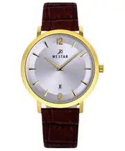 Westar Profile Leather Strap Silver Dial Quartz Date 50219GPN127 50M Mens Watch