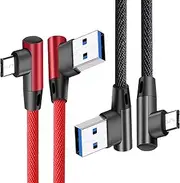 tunghey 2Pack Dual Right Angle Micro USB Cable, USB A to Micro B Cord 90 Degree, High Speed Sync Durable Nylon Braided Android USB 2.0 Fast Charging Cable for S7 Note,Power Bank. Black/Red (1.5M)