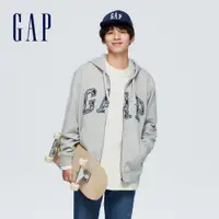 在飛比找蝦皮商城優惠-Gap 男裝 Logo連帽外套 碳素軟磨法式圈織系列-淺灰色