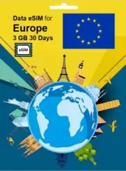 Europe Travel SIM Card DATA eSIM 3GB 30Days 33-Country QR Code 1 Day Delivery