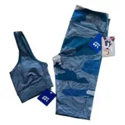 NWT JoyLab Sports Bra & Leggings Matching Set Grisalle Swirl Print Size Small