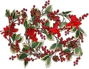 Gengki 6.4Ft Flexible Artificial Berry Pine Cones Flowers Garland for Home Fireplace Table Centerpiece Decoration