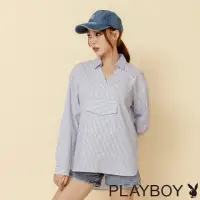 在飛比找momo購物網優惠-【PLAYBOY】趣味大口袋V領襯衫(藍色)