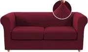 GAMUKAI 3 PCS Stretch Jacquard Chesterfield Sofa Cover for 2 Cushion Loveseat Couch, Traditional Sofa Cover with 2 Seat Cushion Covers (Burgundy, Loveseat)
