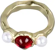 [Zoeyilan] Gold Ring for Women, Antique Statement Ring with Created Red Gemstone and Pearl, Promise Chunky Rings, Stylish Jewelry Accessioes for Wedding, Engagement, Party, Anniversary