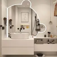 在飛比找蝦皮商城精選優惠-衛生間小熊鏡浴室洗漱化妝鏡貼牆智能發光梳妝防霧鏡人體感應輕奢