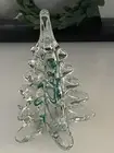 ROC Crystal Clear Green Ribbon Christmas Tree or Paperweight 4.5" Vtg Taiwan EUC