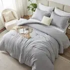 King Size Comforter Set - 3 Pieces Light Grey Soft Luxury Cationic Dyeing Beddin