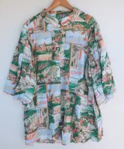 Autograph Top 20 Womens Button Up Postcard Print Italia Venice Bubble Sleeve New