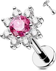 [OUFER] 16G Flower Ear Piercing Helix Internal Thread 316L Surgical Steel Cartilage Ear Piercing CZ Helix Piercing 6mm Conch Piercing Ring Helix Earrings Tragus Piercing