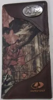 ZEP-PRO Texas A&M Aggies Roper Leather & Nylon MOSSY OAK Camo Wallet TIN BOX