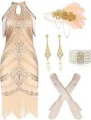 [Mukum] Women's Flapper Dress 1920s Vintage Fringed Sequin Dress Great Gatsby 1920s dresses Set for Women Christmas Party