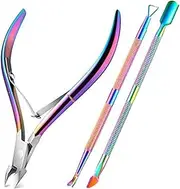 Cuticle Nippers with Cuticle Pusher -Stainless Steel Chameleon Cuticle Cutter Cuticle Clippers Scissors Cuticle Remover for Manicure and Pedicure - Colorful(3pcs)
