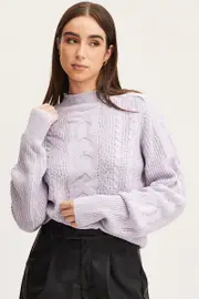 Purple Knit Top Long Sleeve Relaxed Turtleneck Cable - Size XL, Women's Basic Knit