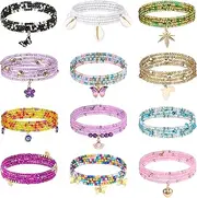 [Kakonia] 12Pcs Waist Beads Chains for Women Colorful Belly Beads Elastic Waist Chains Summer Beach Bikini Belly Body Chains African Waist Beads Waist Jewelry
